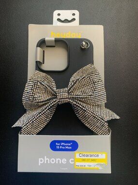 Heyday iPhone 15 Pro Max Case With Rhinestone Bow Accent - Black & Silver